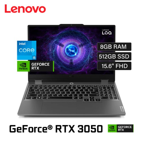 LAPTOP LENOVO LOQ 15IAX9 15.6" FHD IPS, CORE I5-12450HX HASTA 4.4GHZ 8GB DDR5-4800MHZ | 83GS006WLM