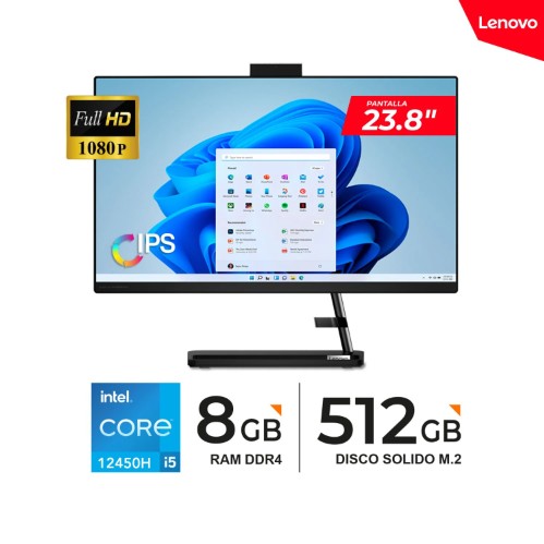 ALL-IN-ONE LENOVO IDEACENTRE3 24IAP7 23.8" FHD IPS CORE I5-12450H, 8GB DDR4, SSD 512GB, FREEDOS | AIO  F0GH010BLD