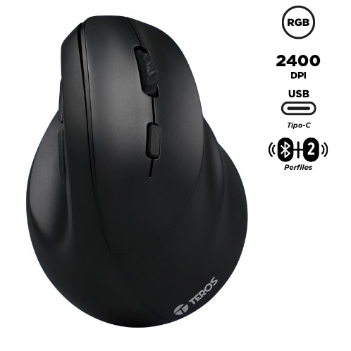 MOUSE TEROS TE-5169N, INALAMBRICO VERTICAL DOBLE MODO: 2.4G + BLUETOOTH